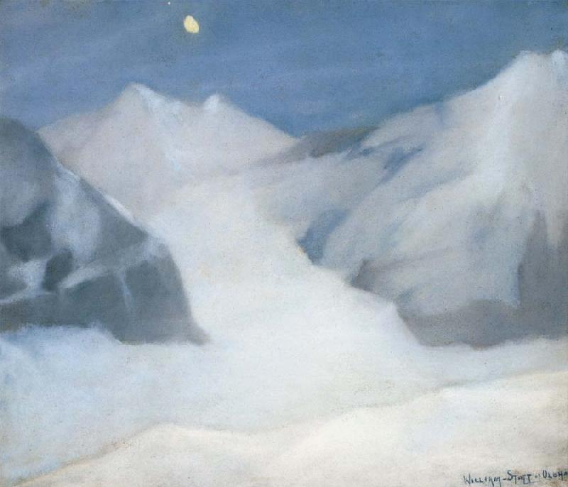 William Stott of Oldham Mountain Peak by Moonlight Sweden oil painting art